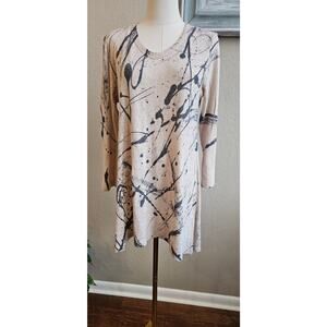 Jess and Jane Mineral Washed Cotton Woven‎ Knit Tunic Top Women Size S Tan Brown